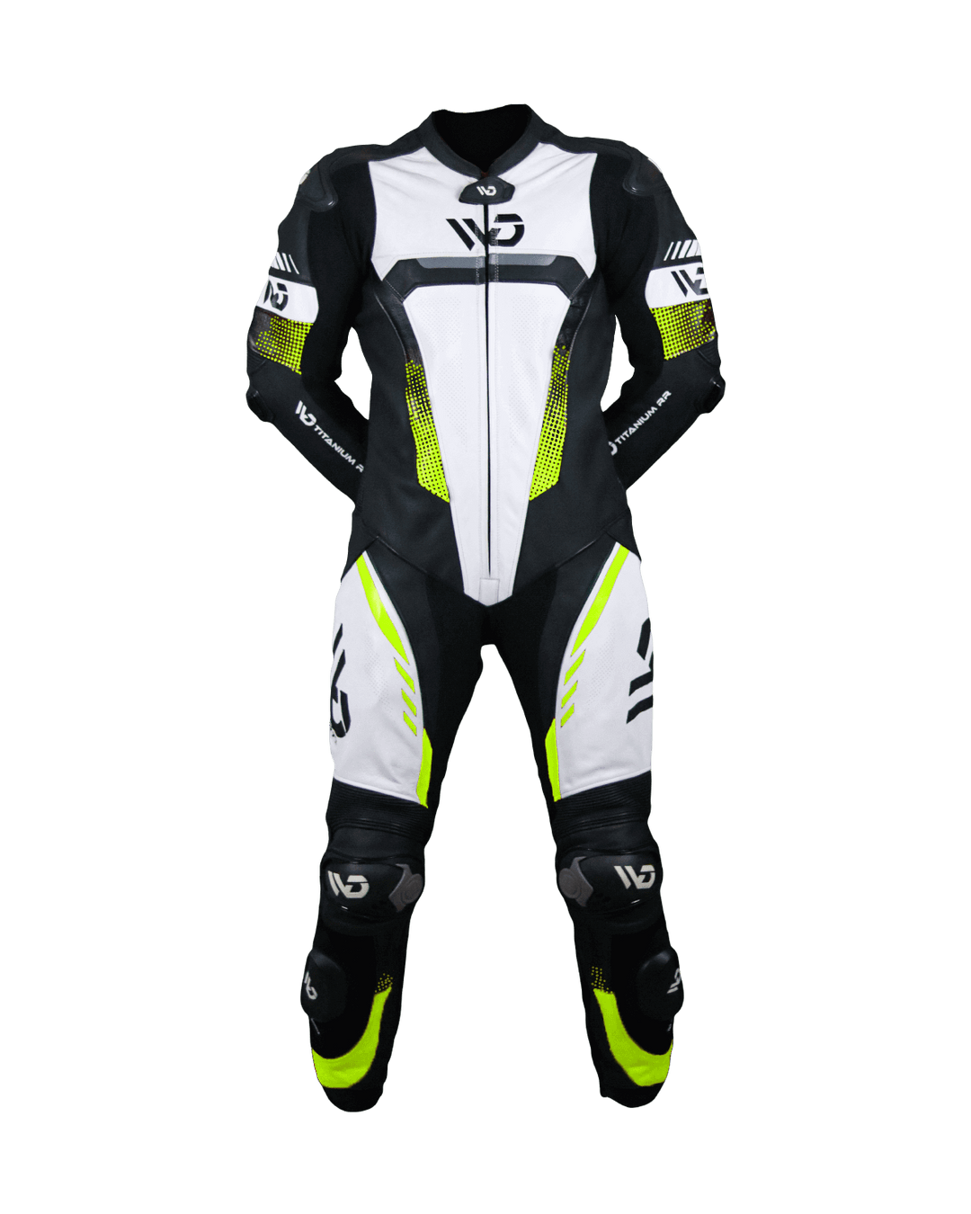 Titanium RR Motorcycle Suit - Front View Neon Yellow Colour