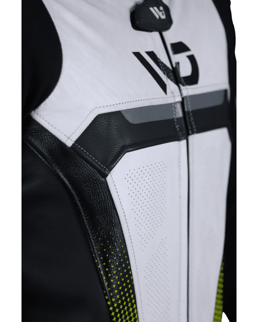 Titanium RR Motorcycle Suit - Front Chest View Neon Yellow Colour