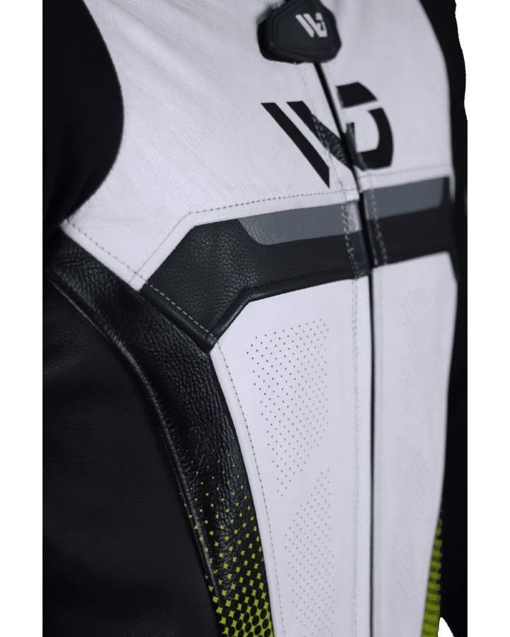 Titanium RR Motorcycle Suit - Front Chest View Neon Yellow Colour