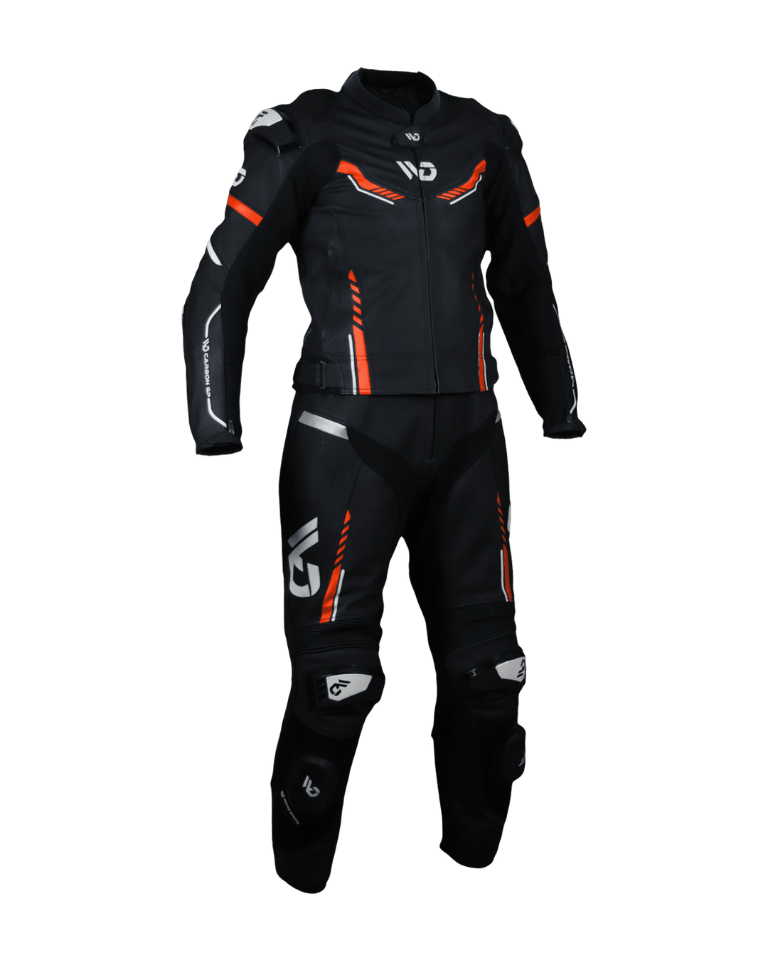 WD CARBON GP 2-PC - Red - Motorcycle Leather Suit - Front View