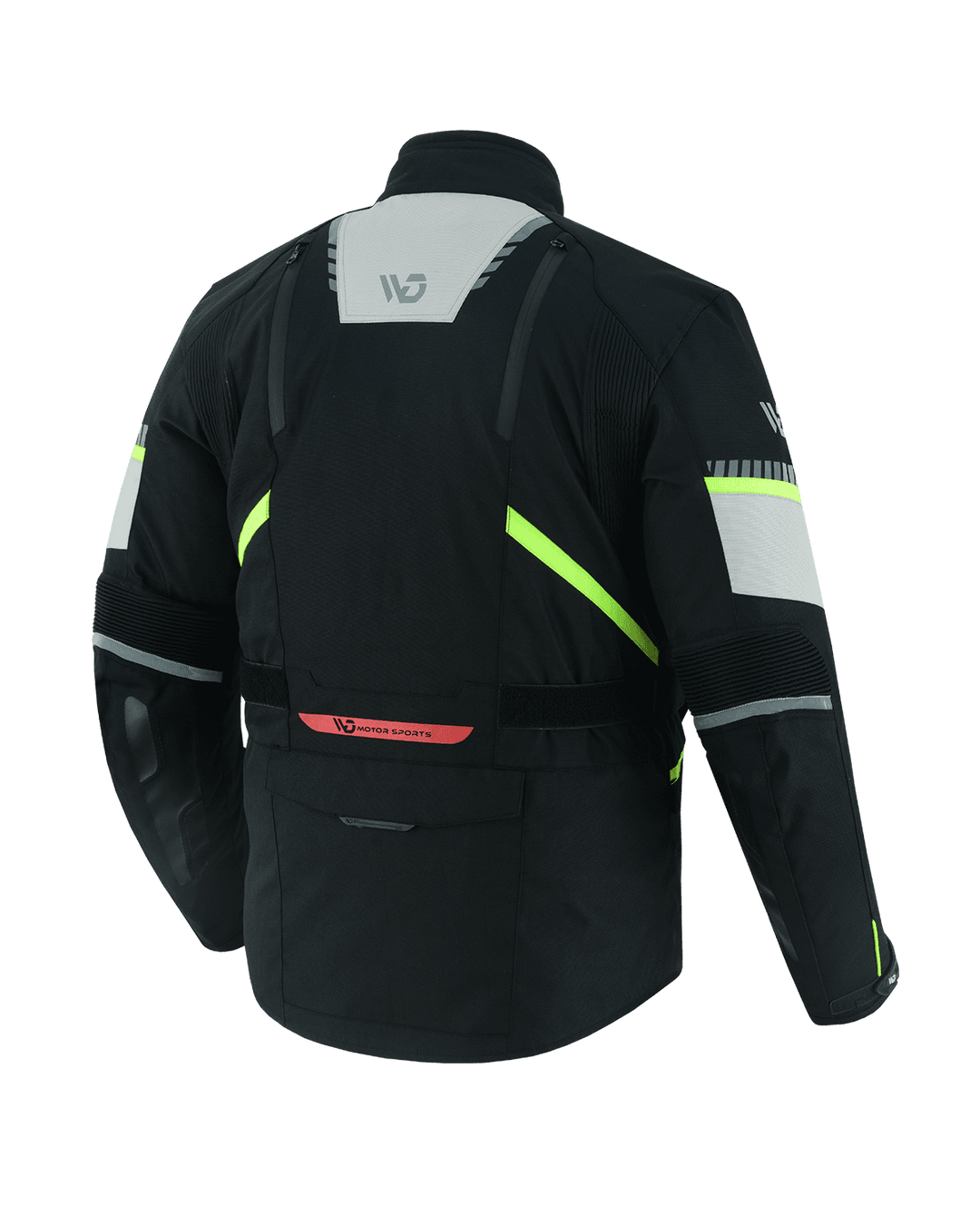 Back Tilt View: Alpha Textile Jacket - Fashion meets function for the contemporary rider."